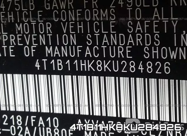 4T1B11HK8KU284826 фото 10
