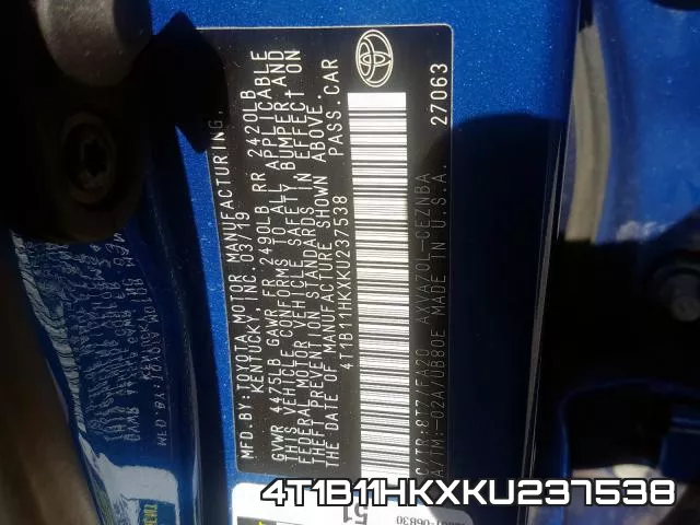 4T1B11HKXKU237538 фото 2