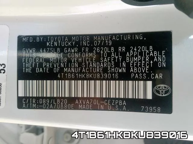4T1B61HK8KU839016 фото 2