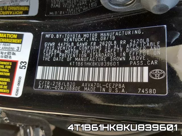 4T1B61HK8KU839601 фото 2