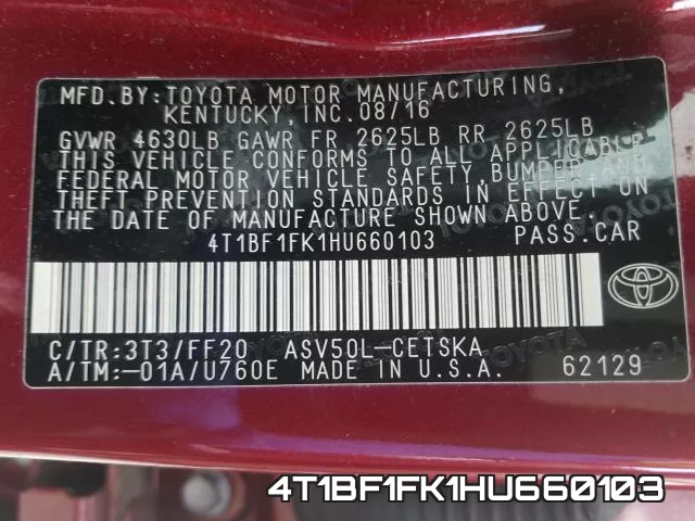 4T1BF1FK1HU660103 фото 2