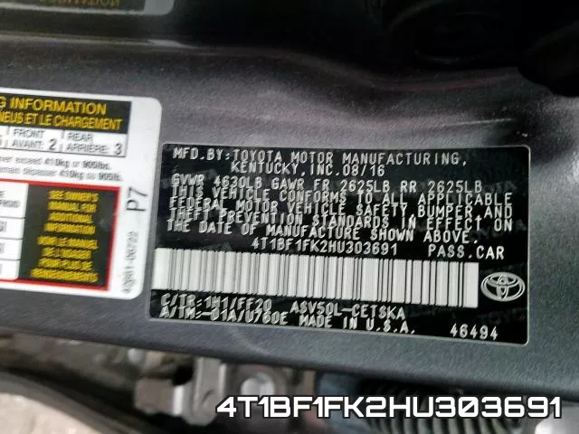 4T1BF1FK2HU303691 фото 2