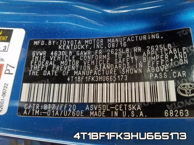 4T1BF1FK3HU665173 фото 2