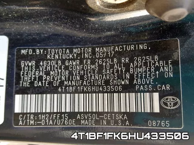 4T1BF1FK6HU433506 фото 2