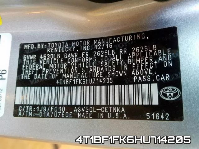 4T1BF1FK6HU714205 фото 2