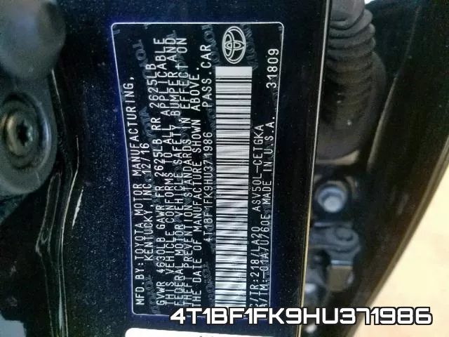 4T1BF1FK9HU371986 фото 2