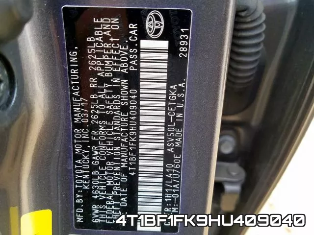 4T1BF1FK9HU409040 фото 2