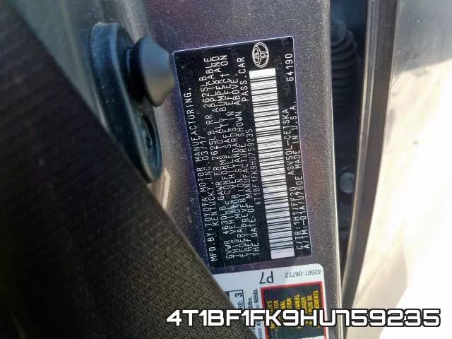 4T1BF1FK9HU759235 фото 2
