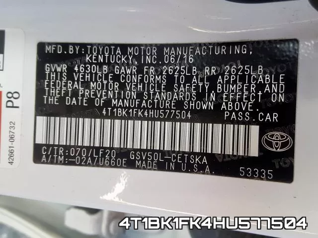 4T1BK1FK4HU577504 фото 2