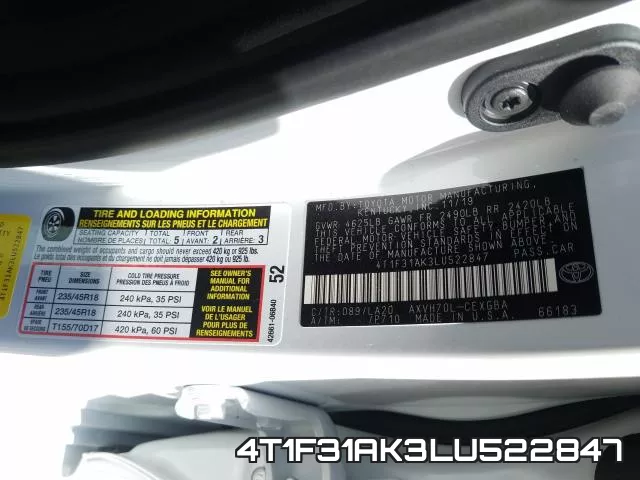 4T1F31AK3LU522847 фото 2