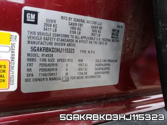 5GAKRBKD3HJ115323 фото 2