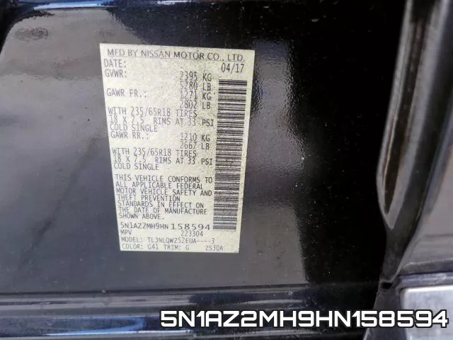 5N1AZ2MH9HN158594 фото 2