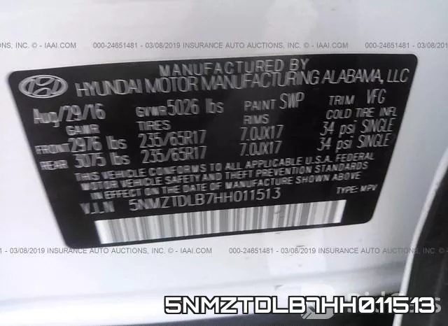 5NMZTDLB7HH011513 фото 10