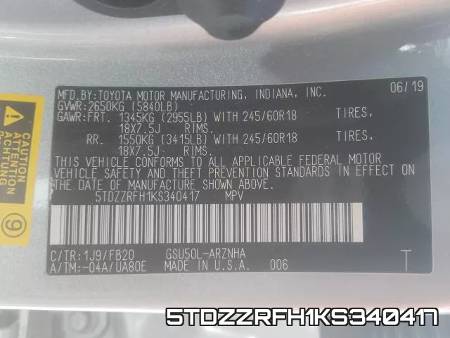 5TDZZRFH1KS340417 фото 2