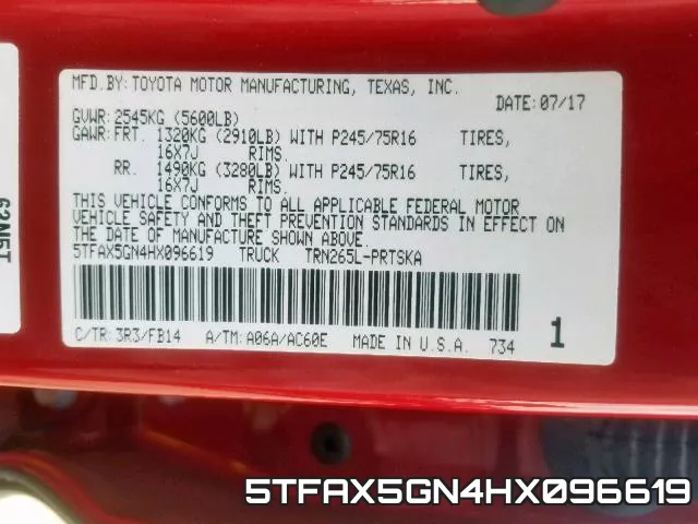 5TFAX5GN4HX096619 фото 2