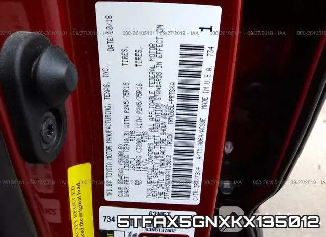 5TFAX5GNXKX135012 фото 10