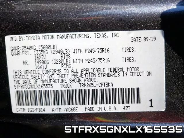 5TFRX5GNXLX165535 фото 2