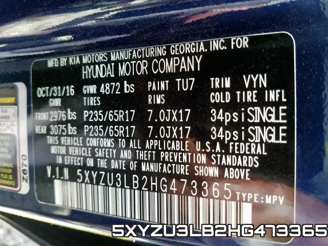 5XYZU3LB2HG473365 фото 2