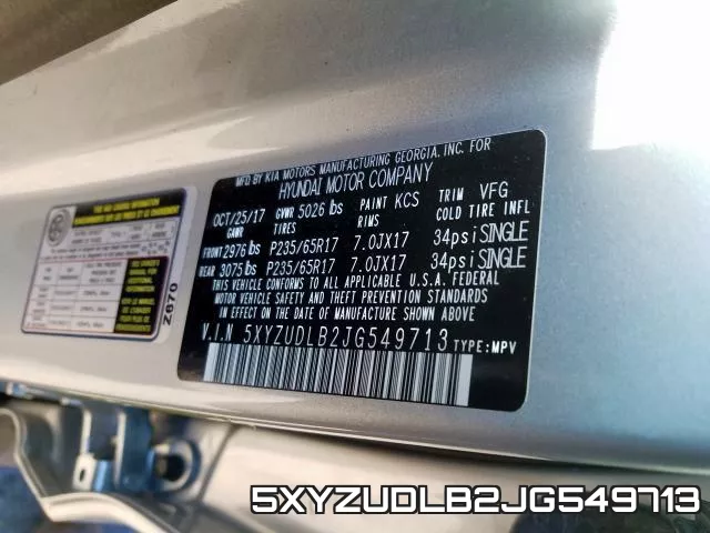 5XYZUDLB2JG549713 фото 2