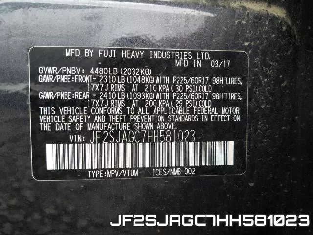JF2SJAGC7HH581023 фото 2