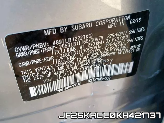 JF2SKACC0KH421737 фото 2