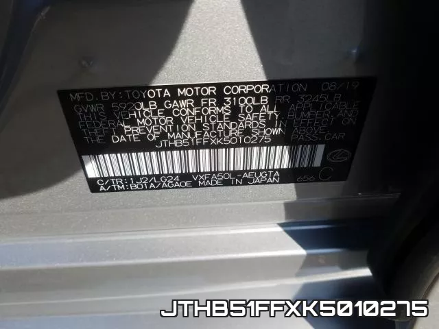 JTHB51FFXK5010275 фото 2