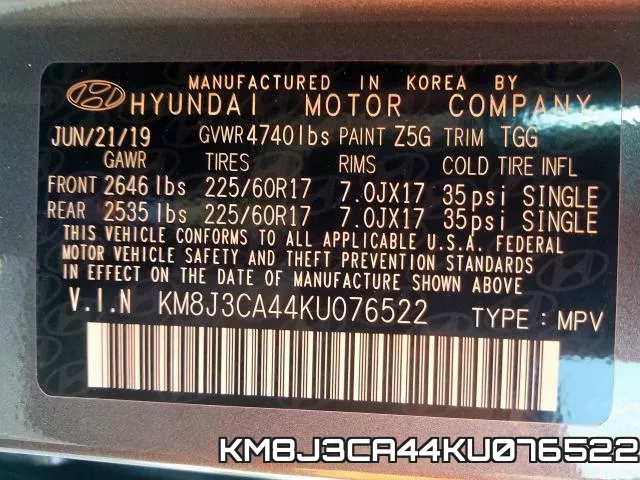 KM8J3CA44KU076522 фото 2