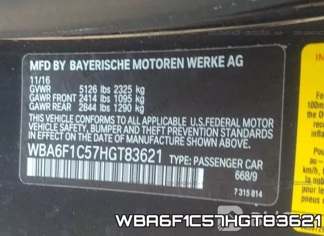 WBA6F1C57HGT83621 фото 10