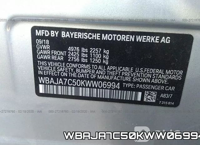 WBAJA7C50KWW06994 фото 10