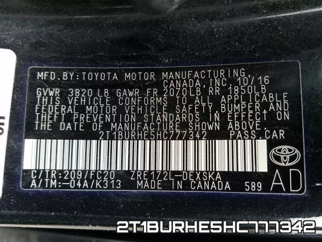 2T1BURHE5HC777342 фото 2