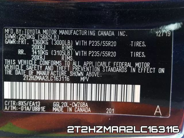 2T2HZMAA2LC163116 фото 2