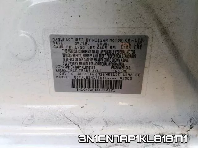 3N1CN7AP1KL818171 фото 2