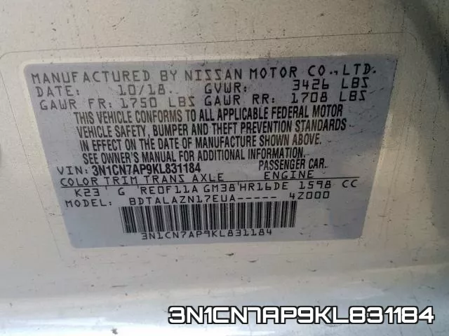 3N1CN7AP9KL831184 фото 2
