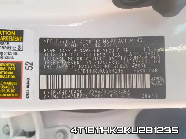 4T1B11HK3KU281235 фото 2