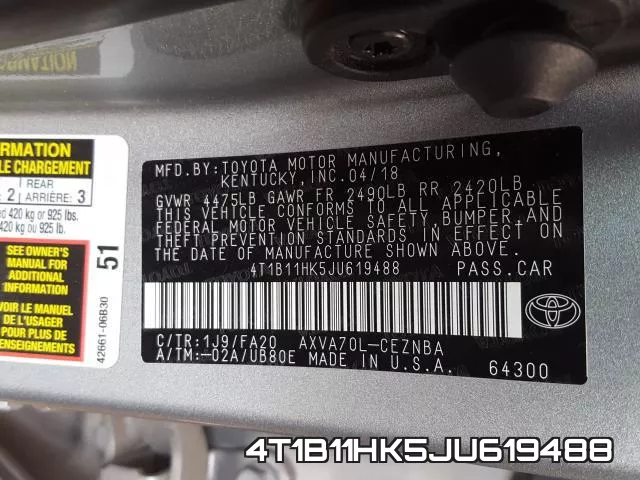 4T1B11HK5JU619488 фото 2