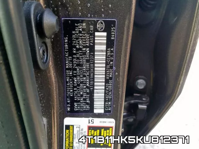 4T1B11HK5KU812371 фото 2