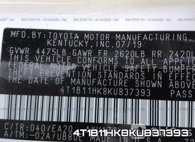 4T1B11HK8KU837393 фото 10