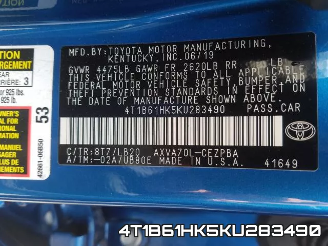 4T1B61HK5KU283490 фото 2