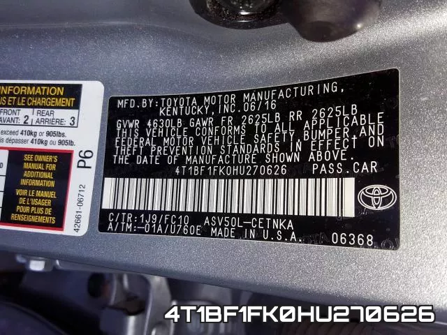 4T1BF1FK0HU270626 фото 2