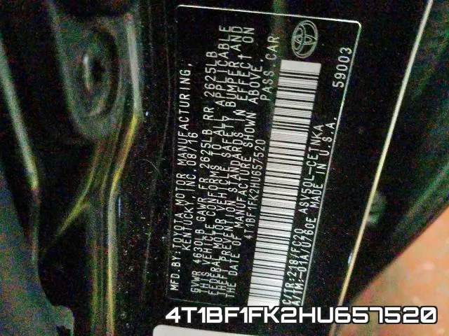 4T1BF1FK2HU657520 фото 2