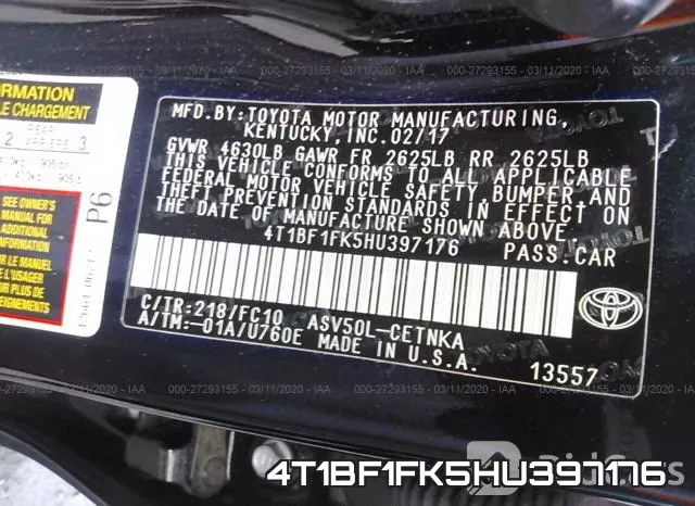 4T1BF1FK5HU397176 фото 10