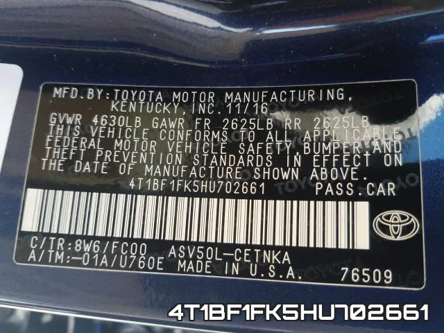 4T1BF1FK5HU702661 фото 2