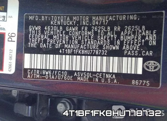 4T1BF1FK8HU778732 фото 10