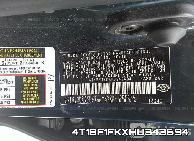 4T1BF1FKXHU343694 фото 9