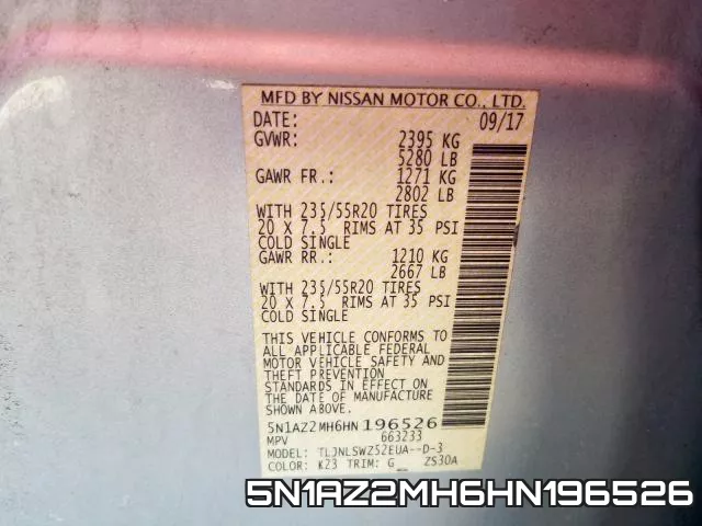 5N1AZ2MH6HN196526 фото 2