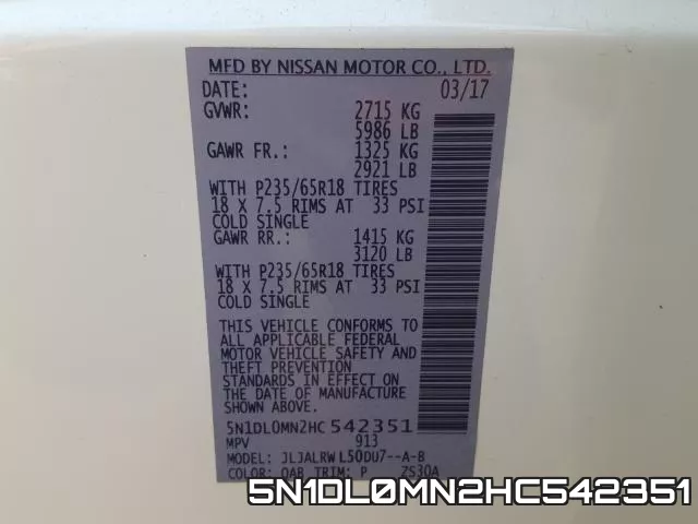 5N1DL0MN2HC542351 фото 2