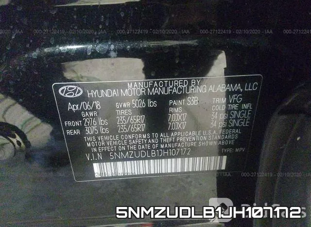 5NMZUDLB1JH107172 фото 10