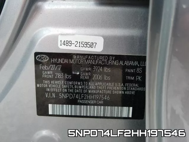 5NPD74LF2HH197546 фото 2