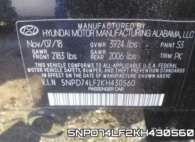 5NPD74LF2KH430560 фото 10