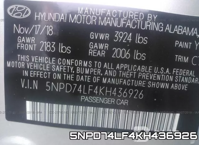 5NPD74LF4KH436926 фото 10